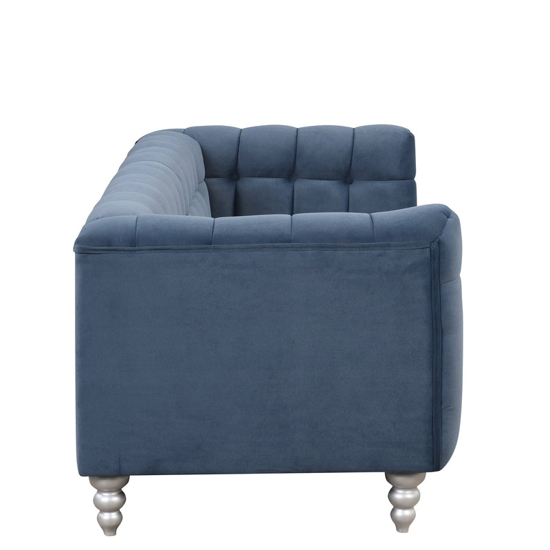 89" Modern Sofa Dutch Fluff Upholstered sofa with solid wood legs, buttoned tufted backrest,blue