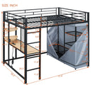 Loft Bed With Desk, Shelves, Power Outlet, LED Light And Wardrobe