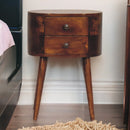 Solid Wood Mini Chestnut Rounded Nightstand, 2-Drawers, Nordic Legs