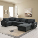 U Shaped Sectional Sofa 6 Seat Couch Set With Oversized Ottoman, Hidden Armrest Storage And Cup Holders USB Charging Ports Wide Seat Sofa by Unique Piece Furniture