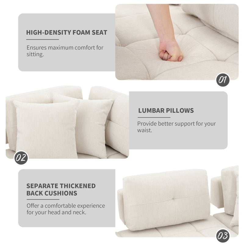 91.73" L-shaped Sofa Sectional Sofa Couch with 2 Stools and 2 Lumbar Pillows for Living Room, Biege