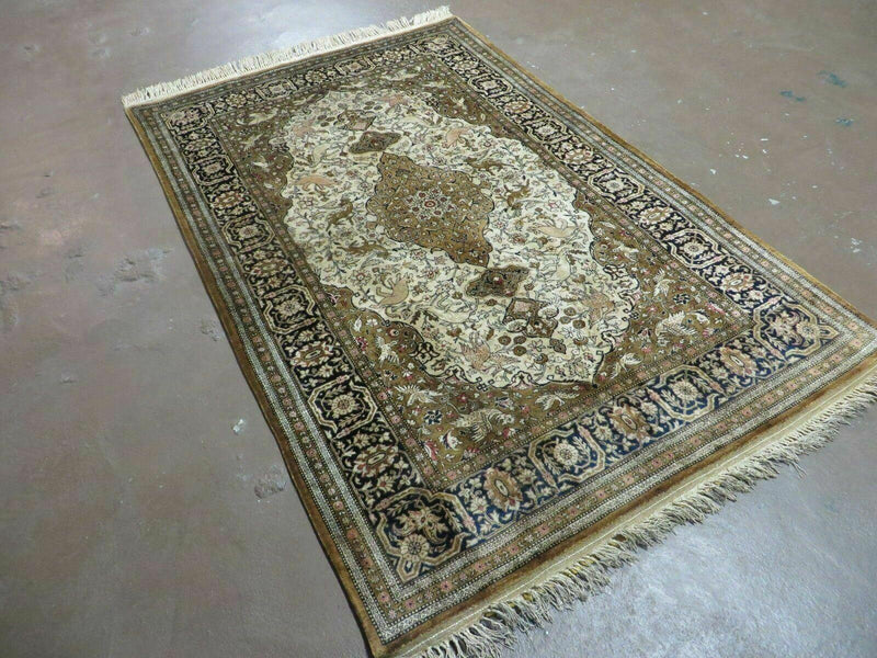 3' X 5' Fine Handmade Chinese Silk Rug Deer Birds Hand Knotted One Of A Kind