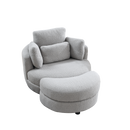 39" W Oversized Swivel Chair with moon storage ottoman for Living Room, Modern Accent Round Loveseat Circle Swivel Barrel Chairs for Bedroom Cuddle Sofa Chair Lounger Armchair, 4 Pillows, Teddy Fabric