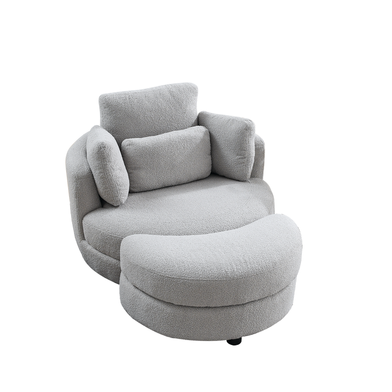 39" W Oversized Swivel Chair with moon storage ottoman for Living Room, Modern Accent Round Loveseat Circle Swivel Barrel Chairs for Bedroom Cuddle Sofa Chair Lounger Armchair, 4 Pillows, Teddy Fabric