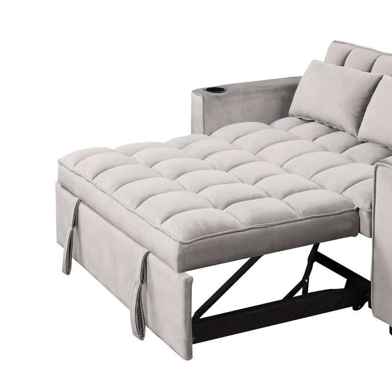 55.3" 4-1 Multi-functional Sofa Bed with Cup Holder and USB Port for Living Room or Apartments, Gray