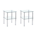 Modern 2 Piece Side Table With Storage Shelf, Tempered Glass, Space Saving Design - Clear by HouseOfZazla