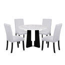 5-Piece Round Dining Table set, 43-Inch Modern Dining Table and 4 Upholstered Chairs for Dining Room, Kitchen Room, Living Room, Easy Assembly