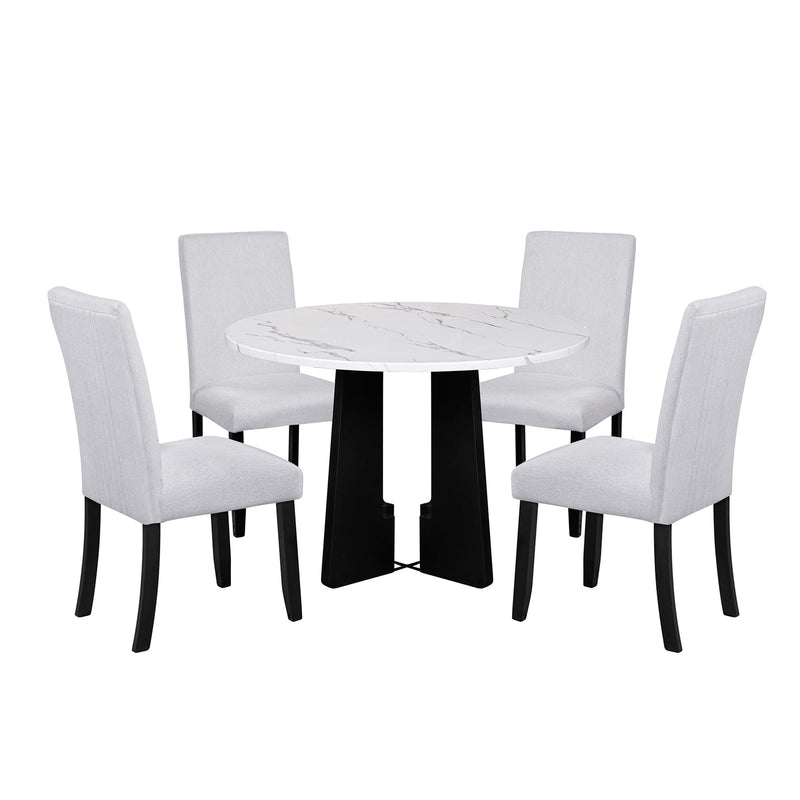 5-Piece Round Dining Table set, 43-Inch Modern Dining Table and 4 Upholstered Chairs for Dining Room, Kitchen Room, Living Room, Easy Assembly