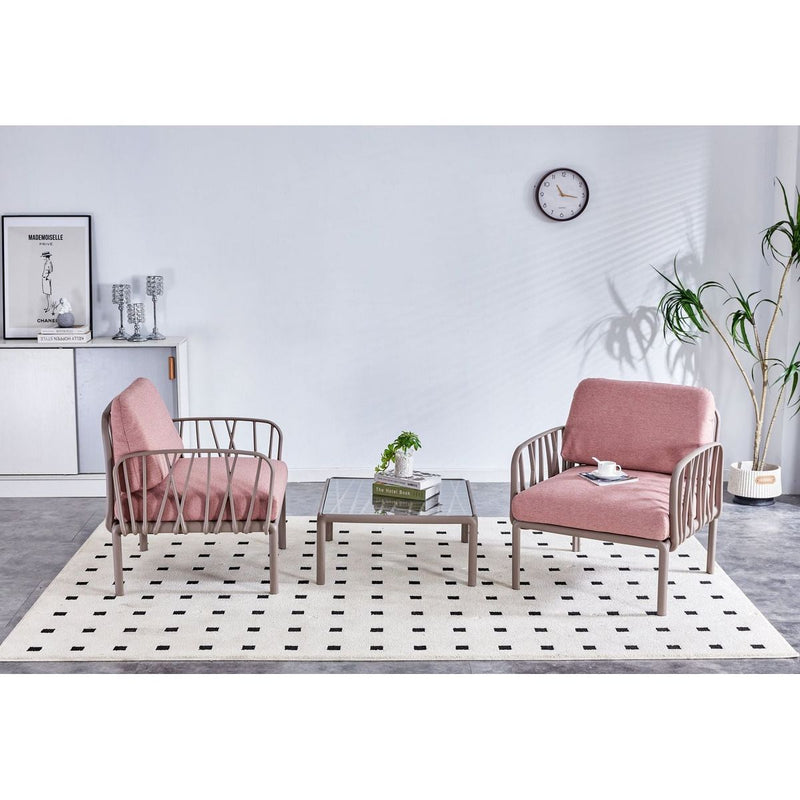 Patio indoor/ outdoor garden 2 single sofa armchairs plastic with soft cushion Weather waterproof chair Sectional Furniture for Balcony Garden Pool Lawn Backyard morden design sitting room sofa table