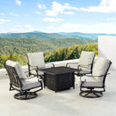 Black Aluminum Fire Table Set with Four Club Chairs