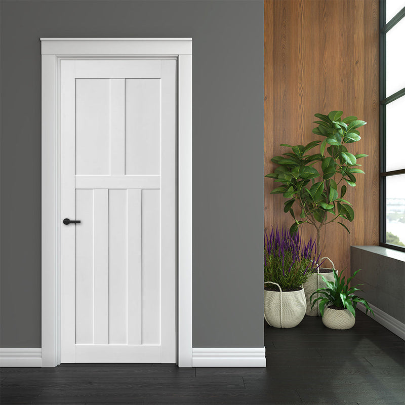 36" x 80" Five Panel Wood Primed Standard Door Slab, DIY Unfinished Solid Wood Paneled Door, Interior Single Door Slab