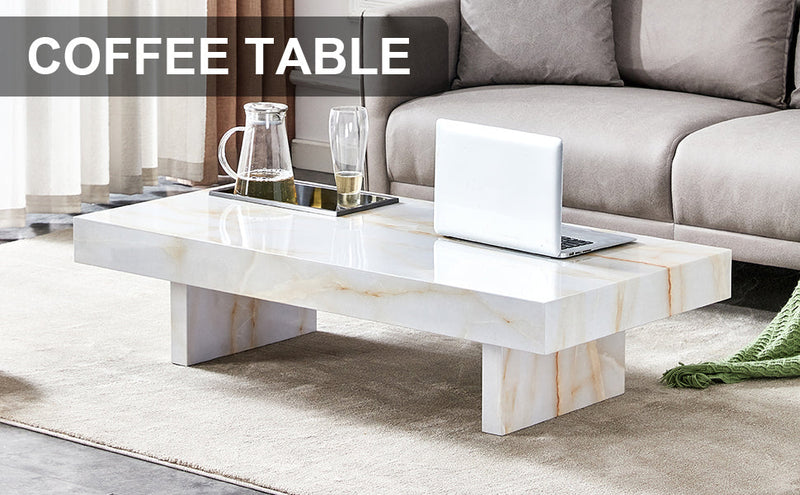 A modern and practical coffee table with imitation marble patterns, made of MDF material. The fusion of elegance and natural fashion 47.2"x 23.6"x 12 "
