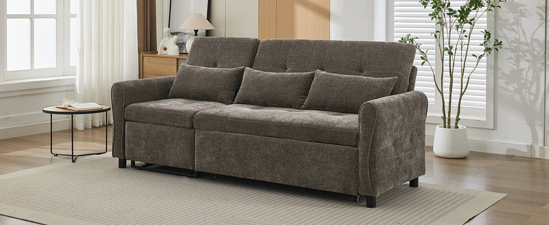 2-in-1 Sofa 82' Three-Seater with Sofa Bed and Reversible Recliner, Dark Grey Chenille