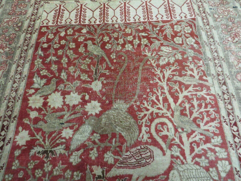 4' X 6' Antique Handmade Turkish Tree Of Life Oriental Wool Rug Birds Red