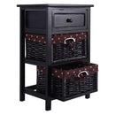 3 Tiers Wooden Storage Nightstand with 2 Baskets and 1 Drawer by LJGDeals