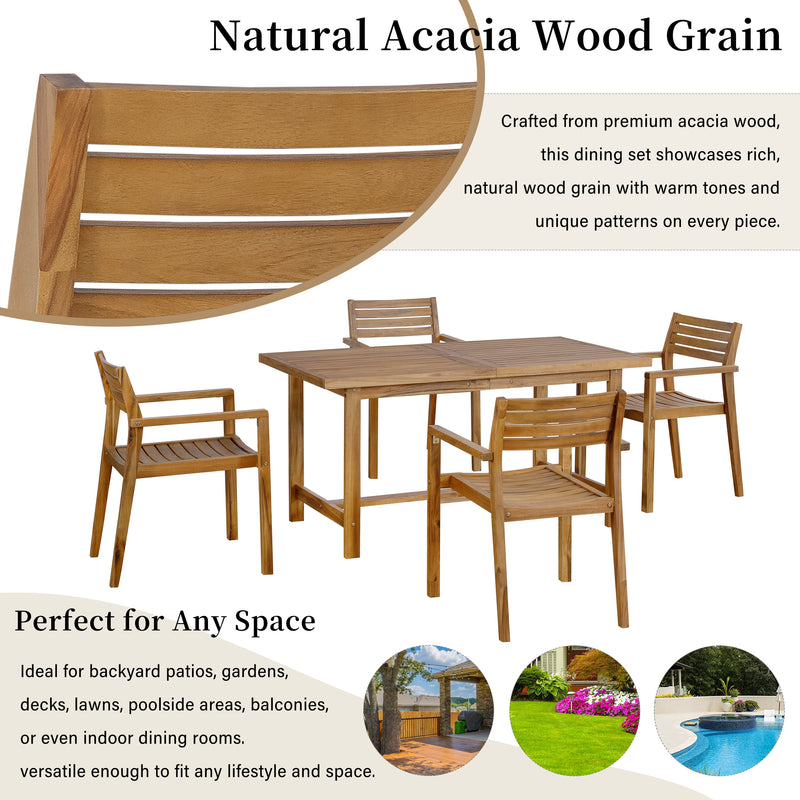 U_STYLE 5-Piece Outdoor Acacia Wood Dining Set, photo 6 of 10