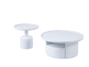 2 Pieces White MDF Round Coffee Table Set for Living Room, Bedroom