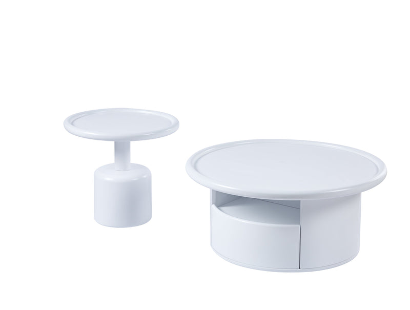 2 Pieces White MDF Round Coffee Table Set for Living Room, Bedroom