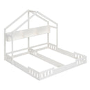 Twin Size Platform Bed With Shared Design, Guardrails, And Built In Shelves - Creamy White by HouseOfZazla