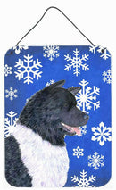 Akita Winter Snowflakes Holiday Aluminium Metal Wall or Door Hanging Prints