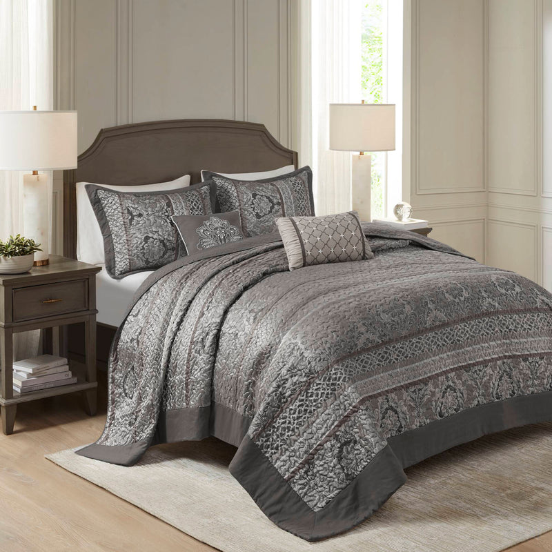 5-Piece Queen 5 Piece Reversible Jacquard Bedspread Set, photo 7 of 10