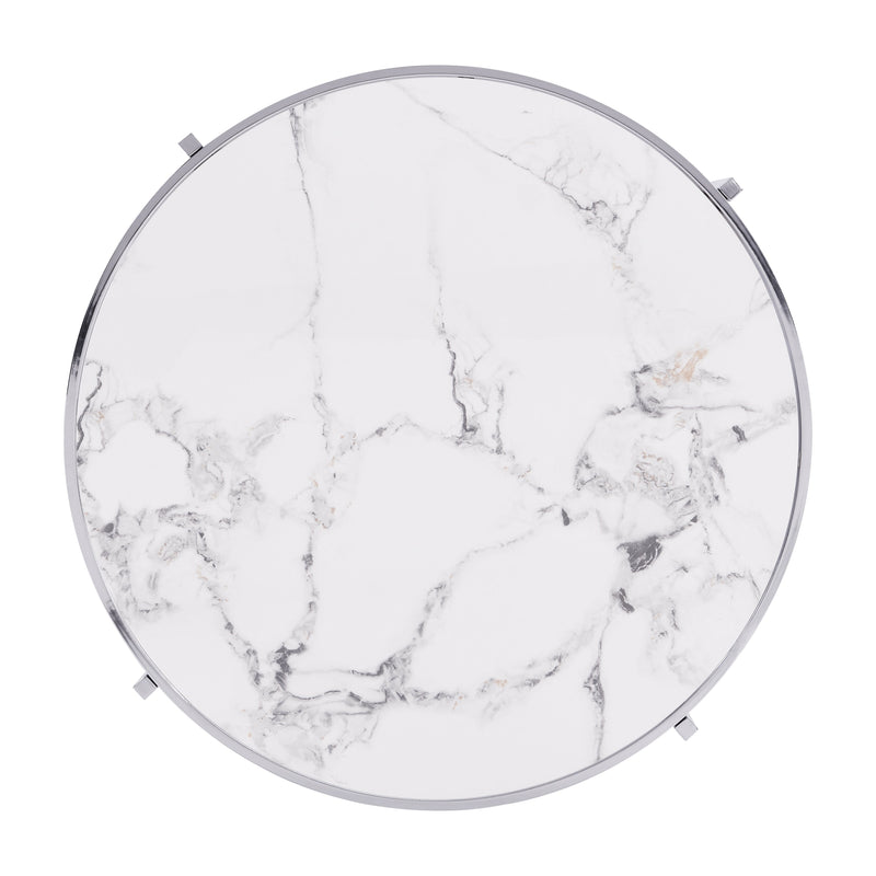 32.48" Chrome Round Coffee Table With Sintered Stone Top&Sturdy Metal Frame, Modern Coffee Table for Living Room, Silver