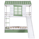 Twin Over Twin House Bunk Bed With Convertible Slide And Trundle - White by HouseOfZazla