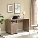 Home Office Desk Hazelnut One Cabinet Three Shelves Faux Barn Door On Metal Euro Hinges Modesty Panel - Light Brown by HouseOfZazla