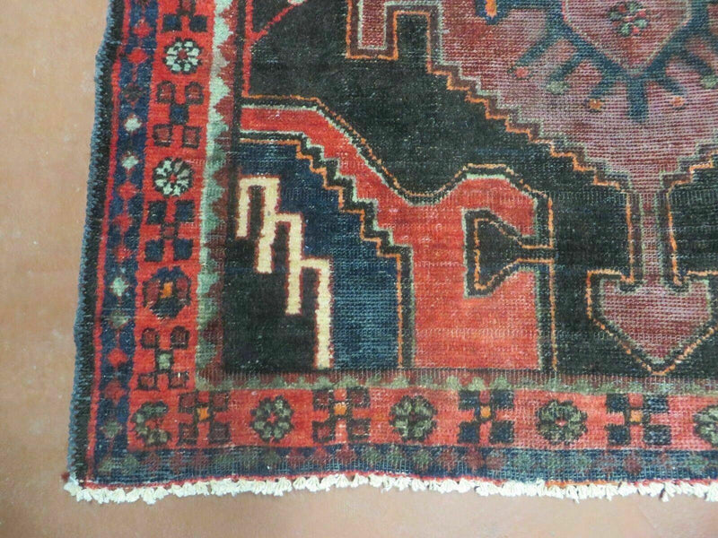 4' X 8' Antique Handmade India Geometric Oriental Tribal Wool Rug Red