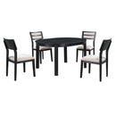 5-Piece Multifunctional Dining Table Set, Farmhouse Dining Set with Extendable Round Table,Two Small Drawers and 4 Upholstered Dining Chairs for Kitchen and Dining Room (Black)