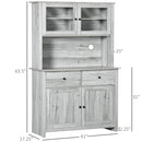63.5" Kitchen Buffet with Hutch, Pantry Storage Cabinet with 4 Shelves, Drawers, Framed Glass Doors, Open Microwave Countertop, Ash Grey