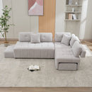 91.73" L-shaped Sofa Sectional Sofa Couch with 2 Stools and 2 Lumbar Pillows for Living Room, Light Grey
