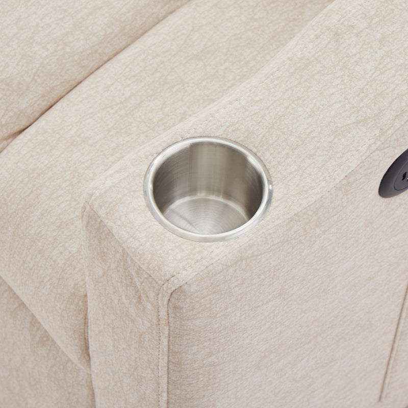 55.9" Convertible Sofa Bed Loveseat Sofa with Three USB Ports, Two Side Pockets, Two Cup Holders and 360Swivel Phone Holder for Living Room, Beige