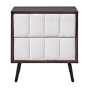 3-Pieces Bedroom Sets,Queen Size Wood Platform Bed and Two Nightstands,Storage Platform bed with USB and LED Lights-Walnut+Beige