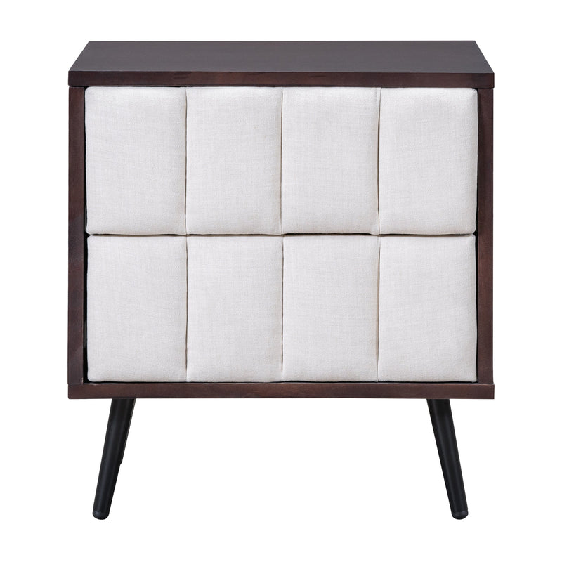 3-Pieces Bedroom Sets,Queen Size Wood Platform Bed and Two Nightstands,Storage Platform bed with USB and LED Lights-Walnut+Beige