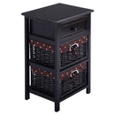 3 Tiers Wooden Storage Nightstand with 2 Baskets and 1 Drawer by LJGDeals