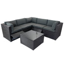 6 Pieces PE Rattan sectional Outdoor Furniture Cushioned Sofa Set with 3 Storage Under Seat Black Wicker + Dark Grey Cushion