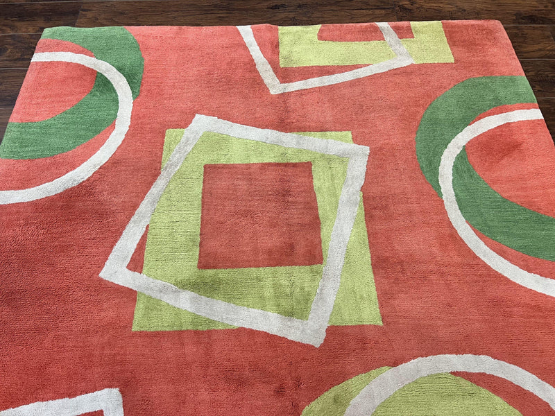 Abstract Rug 6x9, Modern Contemporary Rug, Red-Orange Green