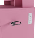 Vanity Desk With LED Mirror Lights And Power Outlet Charging Station, 3 Drawers, 7 Shelves, Storage Stool - Pink by HouseOfZazla