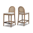 Panama 26.5" Curved Back Cane Rattan Counter Stool, Set of 2, Two-Tone Neutral