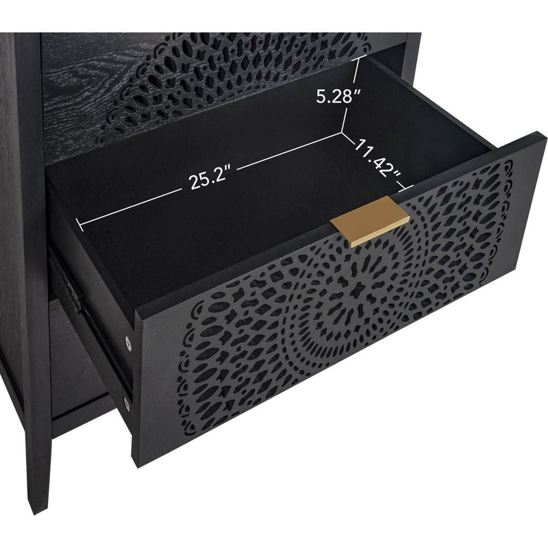 3 Drawer Cabinet with Hollow-Carved 3 Drawer Dresser Storage Chest with Metal Handles For Entryway Living Room Bedroom