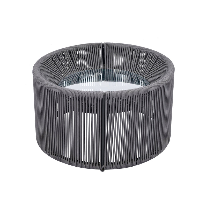 2-Piece Outdoor Sunbed and Coffee Table Set, Patio Double Chaise Lounger Loveseat Daybed with Clear Tempered Glass Table for the patio, poolside (Grey Cushion + Dark Grey Rope)