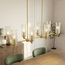 Willow - 8 Lights Island With Clear Ribbed Pendant Lamp Satin - Antique Brass / Clear / Gold by HouseOfZazla