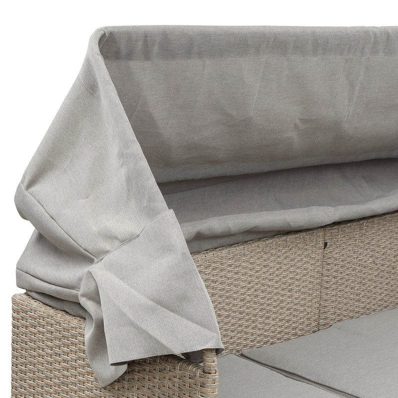 4 Piece UV-Proof Resin Wicker Patio Sofa Set with Retractable Canopy, Cushions and Lifting Table,Brown