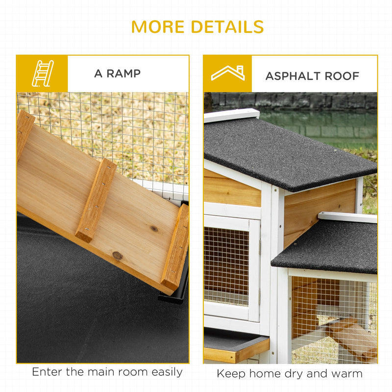 90.5" Wooden Rabbit Hutch Bunny Cage Pet Playpen House Enclosure with Double Side Run Boxes, No Leak Tray, Ramp, for Guinea Pig and Small Animals, White