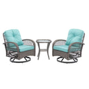 3 Pieces Outdoor Swivel Rocker Patio Chairs, 360 Degree Rocking Patio Conversation Set with Thickened Cushions and Glass Coffee Table for Backyard, Blue