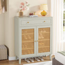 Shoe Cabinet With Rattan Doors And Drawer, 4 Tier Storage Organizer - Mint Green by HouseOfZazla