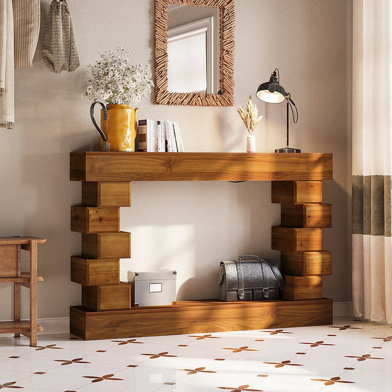 Geometric Block Stacked Wood Console Table, photo 3 of 3