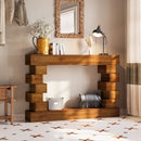 Geometric Block Stacked Wood Console Table