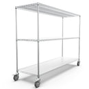 3 Tier Standing Shelf Units, 3000 LBS NSF Height Adjustable Metal Garage Storage Shelves with Wheels, Heavy Duty Storage Rack Metal Shelves - Black - 3T-2472-CHROME